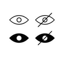 eye icon set. eyesight symbol, invisible eye hide icon, eye close and eye open. hide and see concept vector