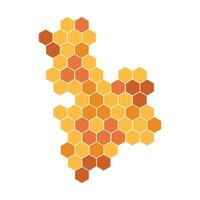 A map of the united states with orange and brown hexagons vector