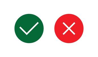 Two green and red circles with a check mark on each vector