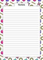 Lined notes page with vibrant geometric pattern background, perfect for writing, journaling, and planning. vector