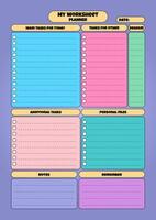A structured work sheet planner with task lists, deadlines, and notes sections for better productivity and organization. vector
