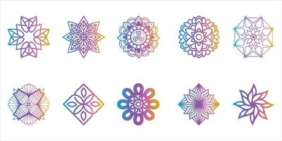 Set of round gradient mandala on white background. Mandala with floral patterns. vector