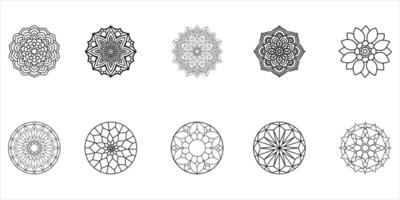 Set of round gradient mandala on white background. Mandala with floral patterns vector