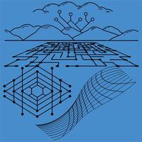 Futuristic 3D Grid Wire frame AI Network Background vector
