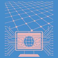 Grid Wire frame Cyber Tech AI Network Background vector