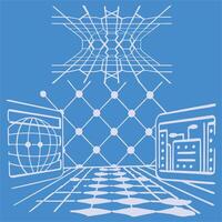 Futuristic 3D Grid Wire frame Cyber Tech AI Network Background vector