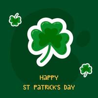 Festive St. Patrick's Day card featuring a bold shamrock with smaller clovers on a dark green background. Ideal for spreading good luck and Irish cheer. vector