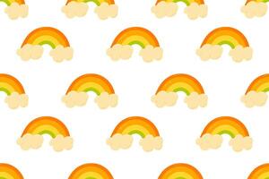 A cheerful pattern of vibrant rainbows with fluffy clouds, celebrating luck and positivity. Ideal for holiday designs, kids' projects, and festive prints vector