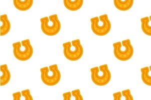Seamless pattern with golden horseshoes on a white background, symbolizing good luck and fortune. Ideal for festive designs and St. Patricks Day crafts. vector
