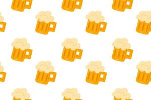 Seamless pattern with frothy beer mugs on a white background, perfect for St. Patricks Day party invitations, crafts, and festive designs. vector