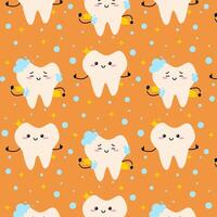 Seamless pattern with Teeth with Foam cartoon character in bubble on orange background vector