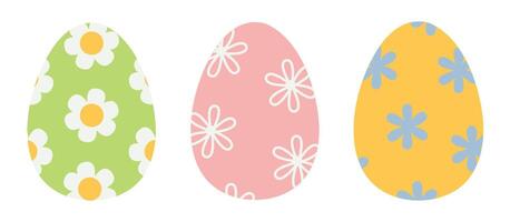 Set of colorful Easter eggs with flower pattern vector