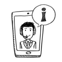 A hand drawn sketch of a man with a headset and a phone with an i vector
