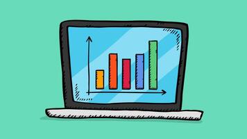 A laptop with a bar chart on it vector