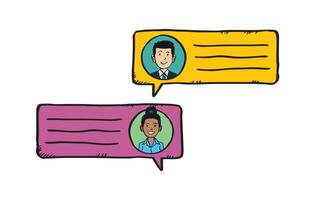 Two speech bubbles with a man and woman on them vector