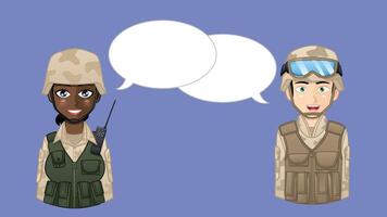 Two soldiers talking to each other with speech bubbles vector