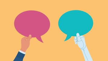 Two people holding up speech bubbles with different colors vector