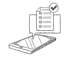 A drawing of a smartphone with a checklist and a check mark vector
