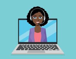 Call center customer service agent on laptop computer with headset illustration vector