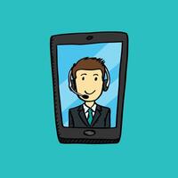 A cartoon man wearing a headset and speaking on a phone vector