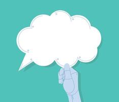 A hand holding a speech bubble with a copy space vector