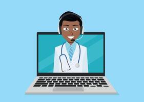 A doctor on a laptop with a stethoscope vector