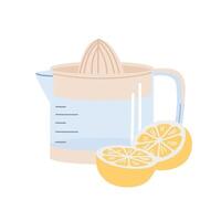 Lemons and a juicer. Making juice and lemonade. vector