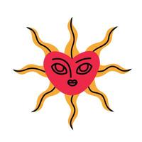 Mystical boho sun heart with a face. vector