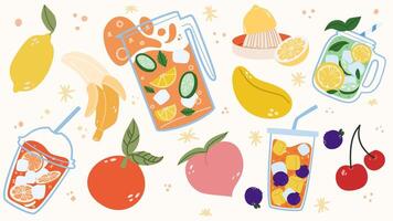 The concept of making smoothies and freshly squeezed juice from various fruits and berries. vector