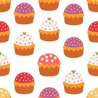 Set of colorful traditional Easter cakes with icing and sprinkles. Seamless patter background for wrapping and wallpaper. illustration on white background vector