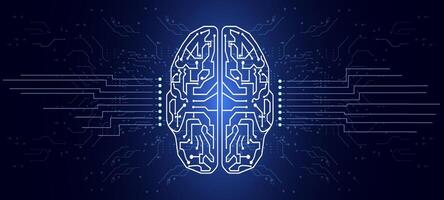 Detailed representation of a brain integrated with technology in a digital setting. vector