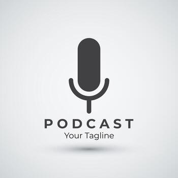 podcast logo template design with modern trendy microphone audio Podcasts for studio interview multimedia and web template design vector