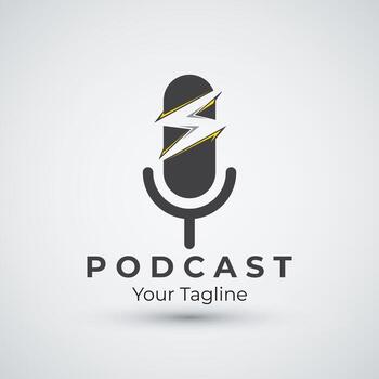 Modern podcast logo template design with modern trendy microphone audio Podcasts for studio interview multimedia and web vector