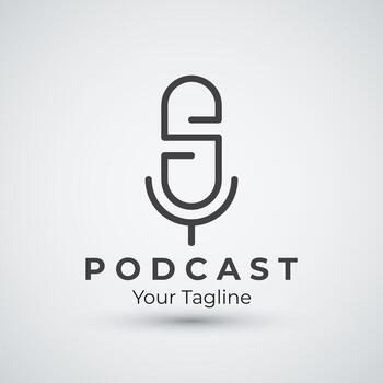 abstract podcast logo template design with modern trendy microphone audio Podcasts for studio interview multimedia and web design vector