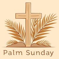 Palm Sunday. Christian cross in palm leaves. First day in Holy Week. Christian holiday. illustration in earthy colors vector