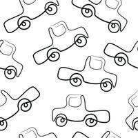 seamless pattern of simple icons of transport, namely a long car in line art style drawn with an original outline arranged chaotically, for logos and various designs vector