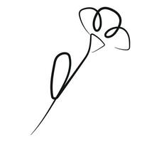 simple carnation flower icon with stems in line art style drawn with original outline, for logos, designs or ornaments vector