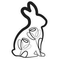 simple icon of Easter bunny sitting on hind legs with rose buds in line art style drawn with original outline, for logos and various designs vector