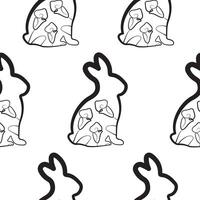 seamless pattern with an Easter bunny sitting on its hind legs and turned to the right on its paws and calla lily buds in line art style, for logos and various designs vector