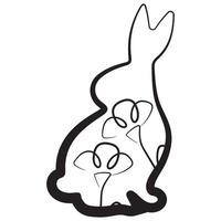 simple icon of an Easter bunny sitting on its hind legs and turned to the right side with flower buds in line art style drawn with an original outline, for logos and various designs vector