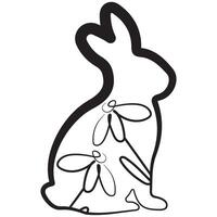 simple icon of Easter bunny sitting on hind legs with chamomile buds in line art style drawn with original outline, for logos and various designs vector