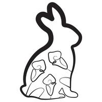 simple icon of Easter bunny sitting on hind legs with calla lily buds in line art style drawn with original outline, for logos and various designs vector