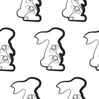 seamless pattern with an Easter bunny standing on its hind legs and turned to the right on its paws and flower buds in line art style, for logos and various designs vector