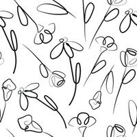 seamless pattern of various flowers drawn in line art style drawn with different contours arranged chaotically, for logos and various designs vector