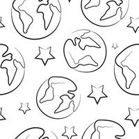 seamless pattern with simple icons of planet earth in line art style drawn with original contour arranged randomly, for logos and various designs vector