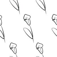 seamless pattern with calla lily flower icons from stems in line art style drawn with original outline, for logos, designs or ornaments vector