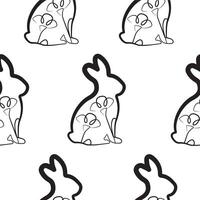 seamless pattern with an Easter bunny sitting on its hind legs and turned to the right on its paws and flower buds in line art style, for logos and various designs vector