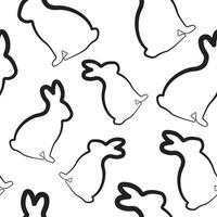 seamless pattern with easter bunny sitting on hind legs in line art style arranged chaotically, for logos and various designs vector
