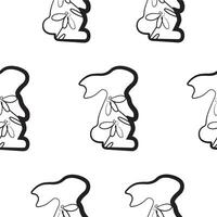 seamless pattern with an Easter bunny standing on its hind legs and turned to the right on its paws and daisy buds in line art style, for logos and various designs vector