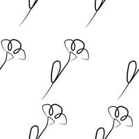 seamless pattern with carnation flower icons from stems in line art style drawn with original outline, for logos, designs or ornaments vector